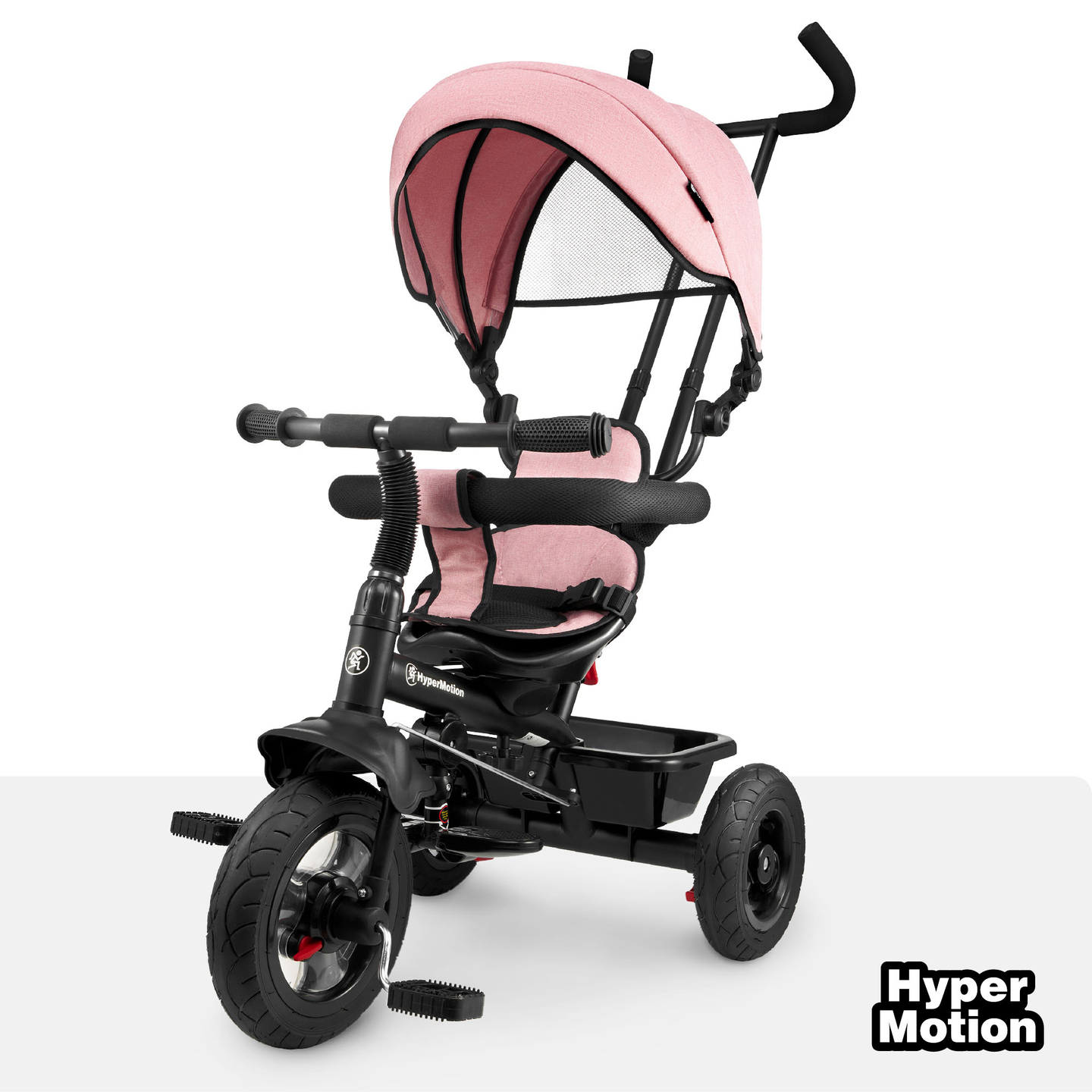 Tricycle pour enfants 1-4 ans - TOBI FREY - couleur rose - pivotant - roues pompées + pousseur
