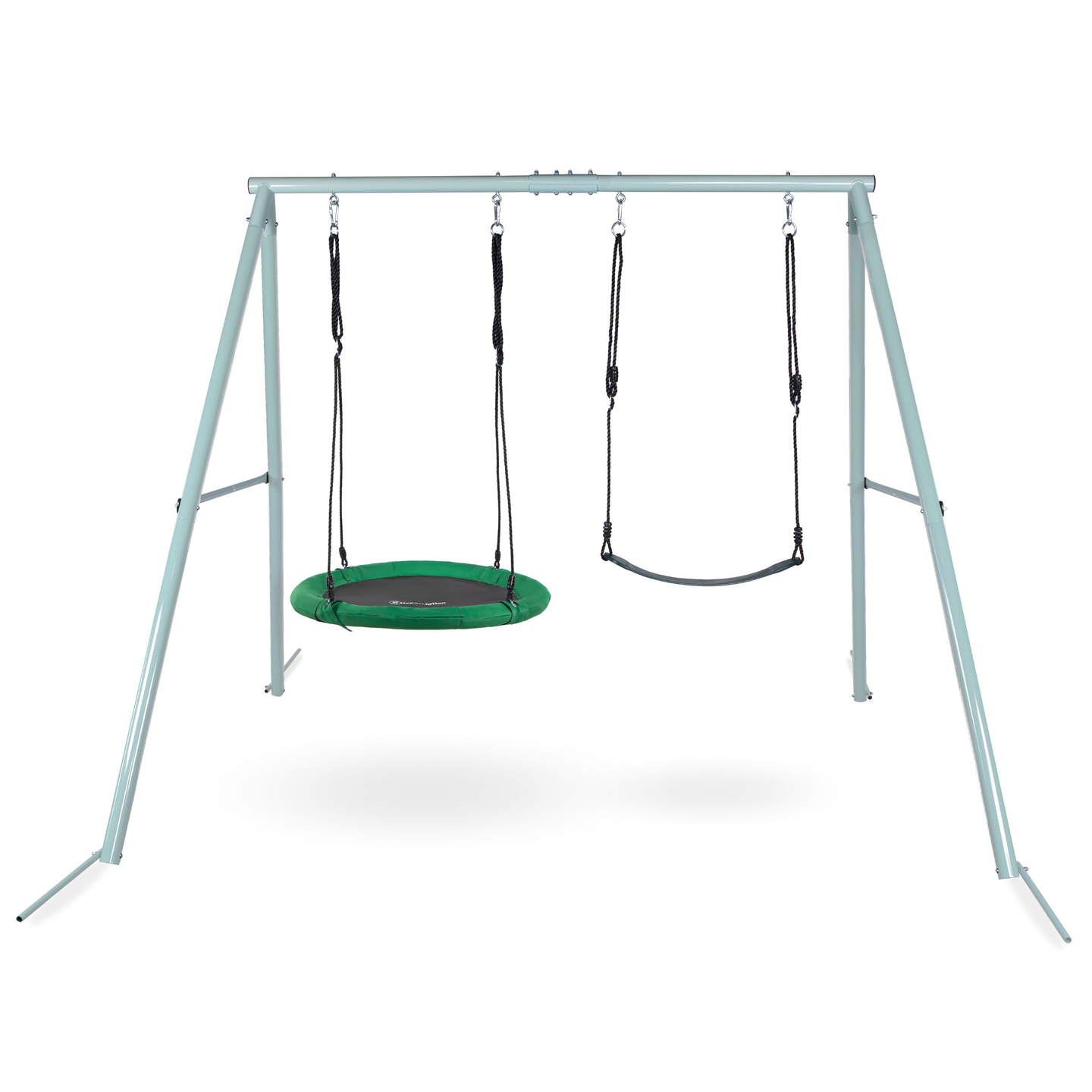 Balançoire de jardin double avec cadre et cordes - siège et nid de cigogne