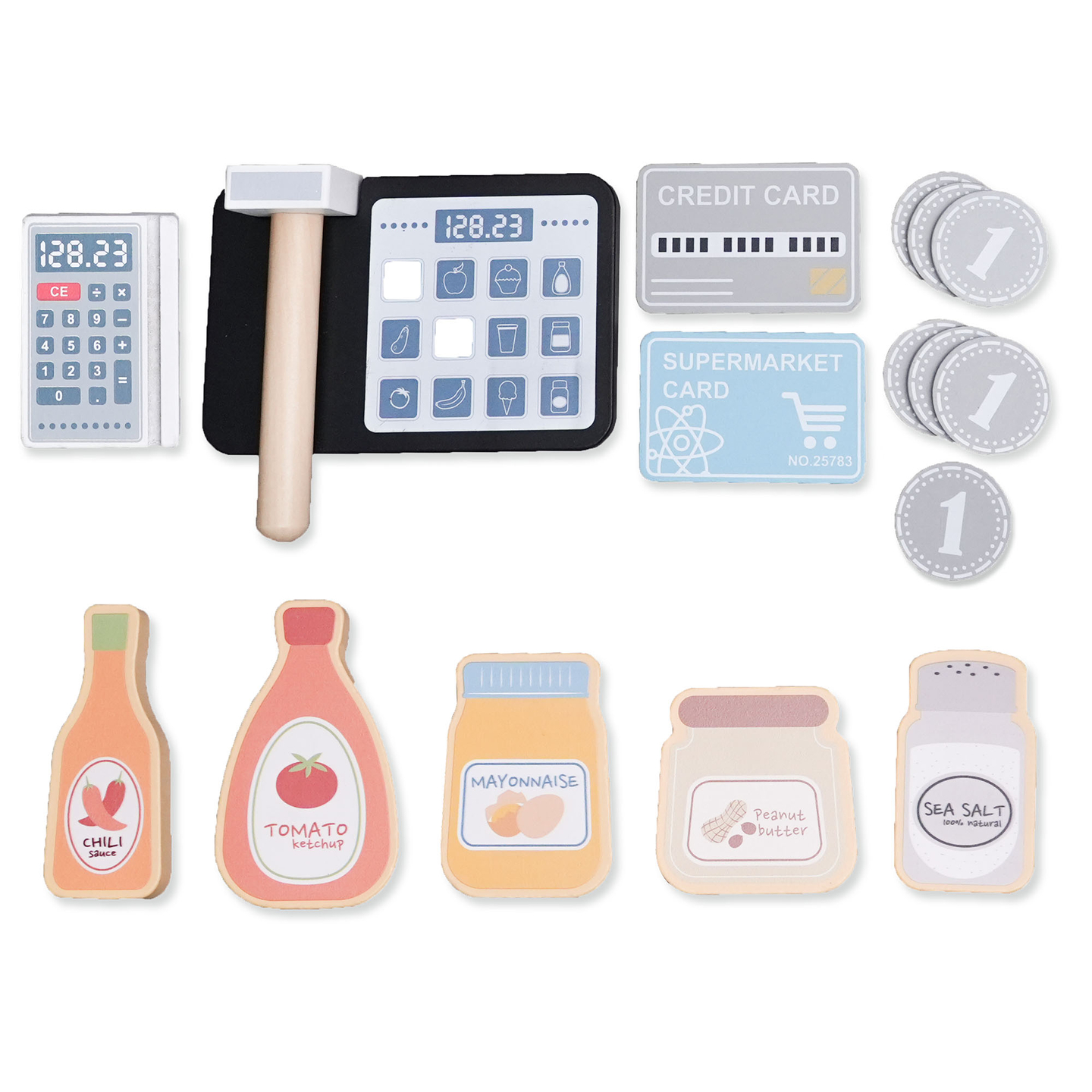 Grand magasin XXXL en bois pour enfants avec fast food - Corner shop + Machine à café + Four + Réfrigérateur - 106 ac.