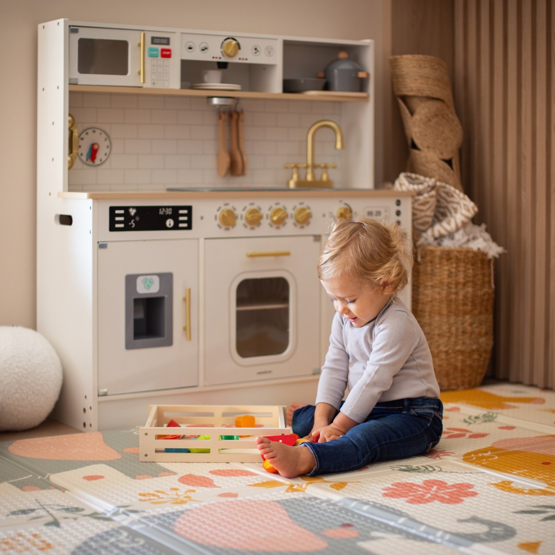 Cuisine interactive XXL en bois avec accessoires et éclairage LED - sur deux niveaux