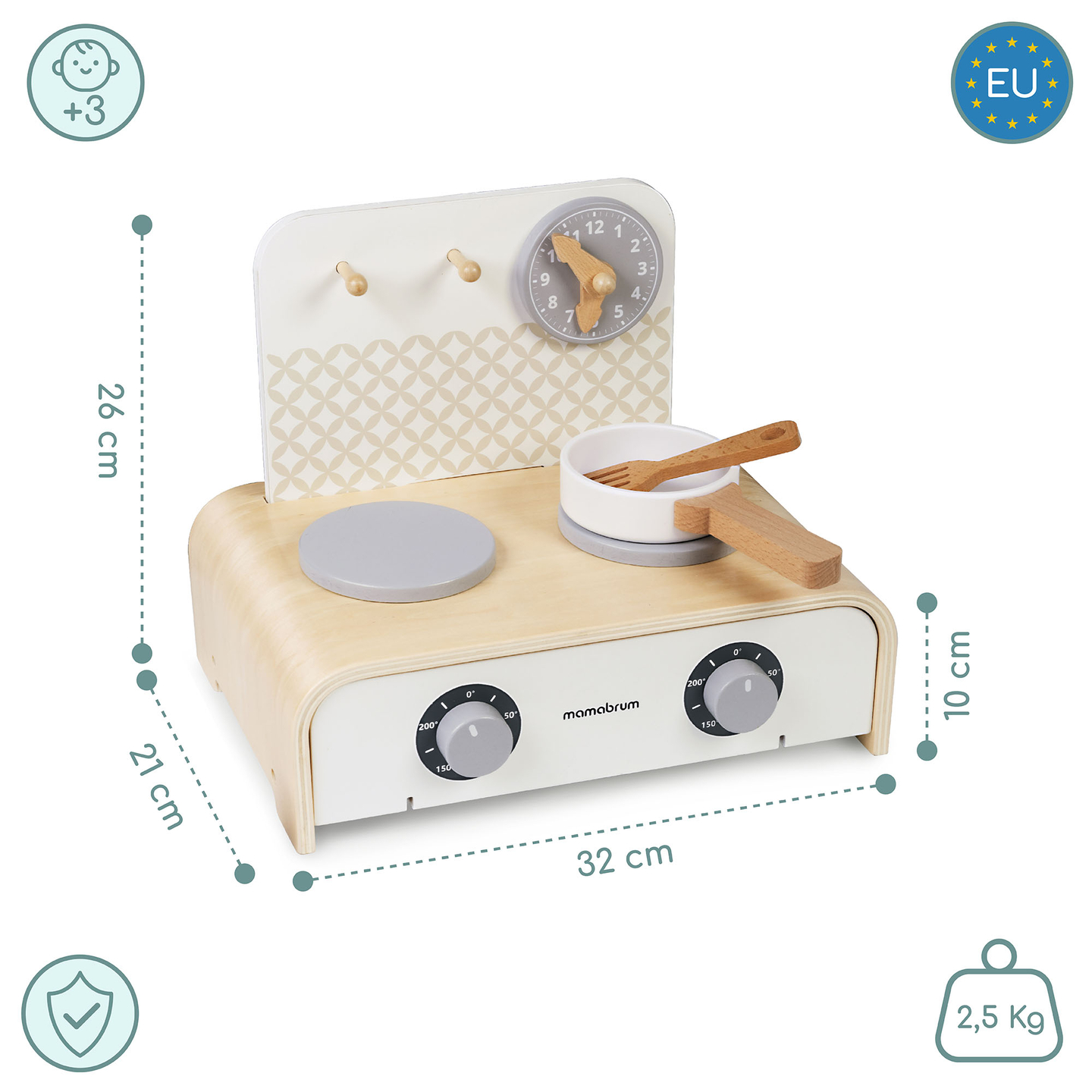 Cuisine pliante en bois Mamabrum pour enfants - Ensemble avec casseroles, accessoires de cuisine et rangement
