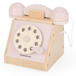 Téléphone rétro en bois - rose pastel