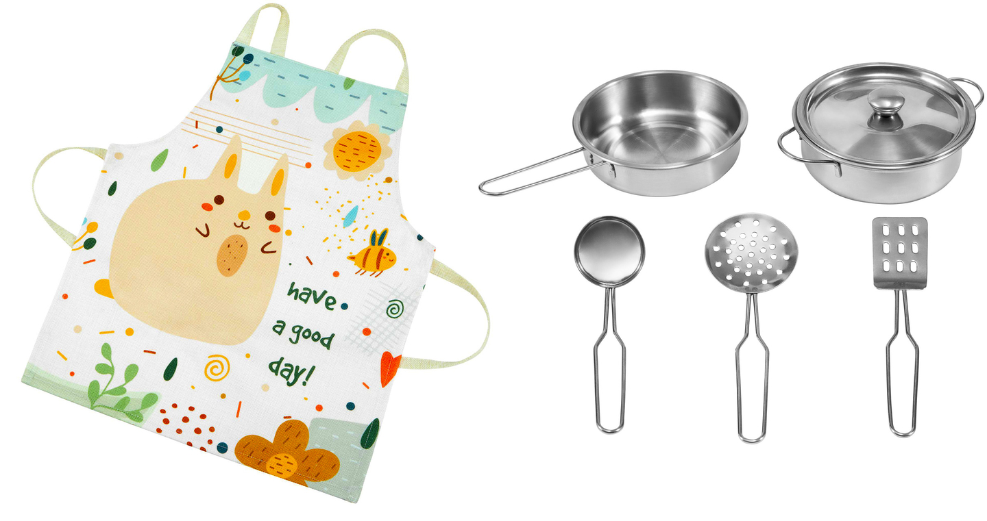 Coin cuisine XXXL en bois avec réfrigérateur, four, machine à laver, tablier et accessoires