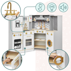 Cuisine interactive XXXL en bois avec éclairage LED, hotte et accessoires