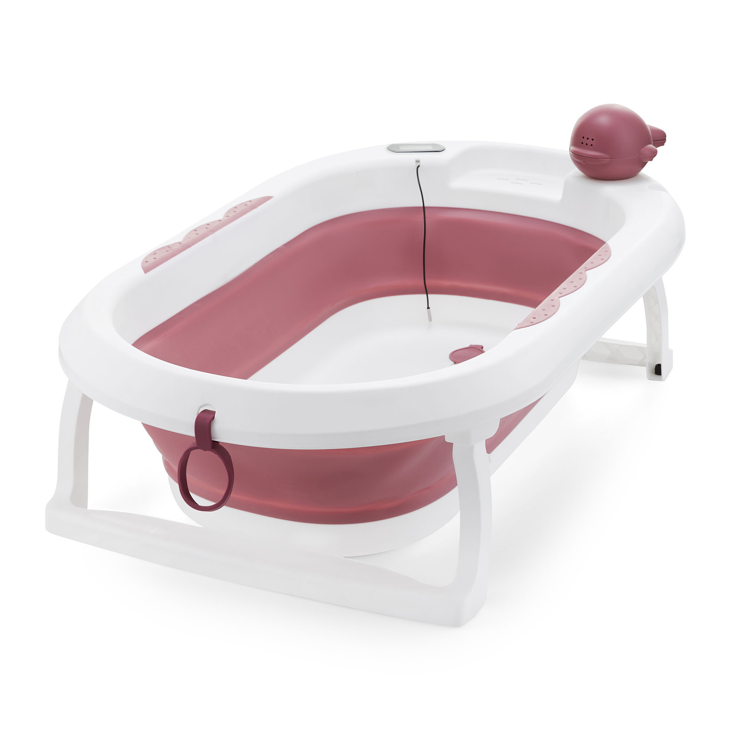 Baignoire pliante pour bébé avec thermomètre, insert et support - couleur rose sale