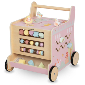 Déambulateur 2-en-1 en bois avec fonction cube éducatif, rose
