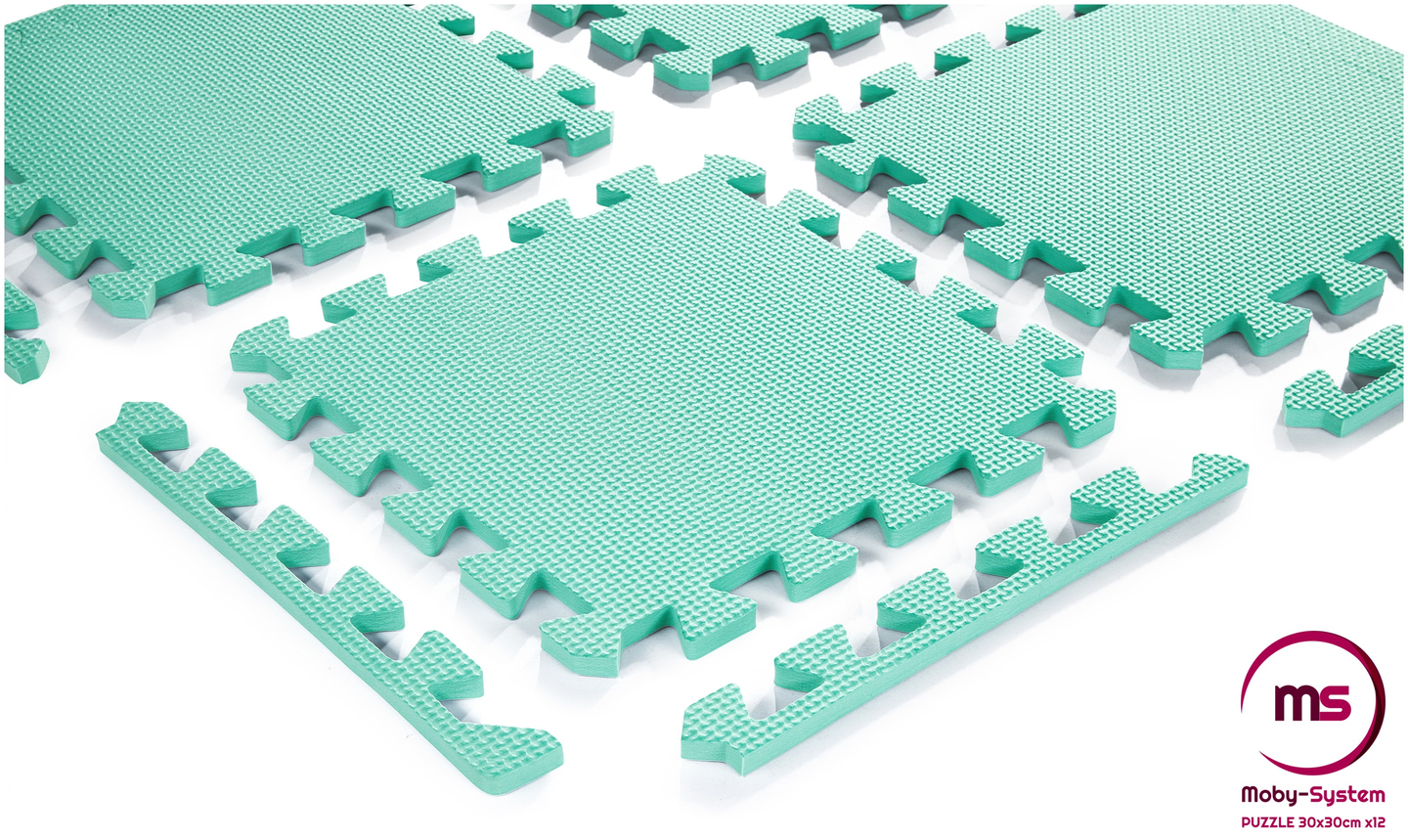 Puzzle en mousse 12pcs. - tapis de mousse éducatif 120 x 90 x 1.2cm avec bordure - menthe