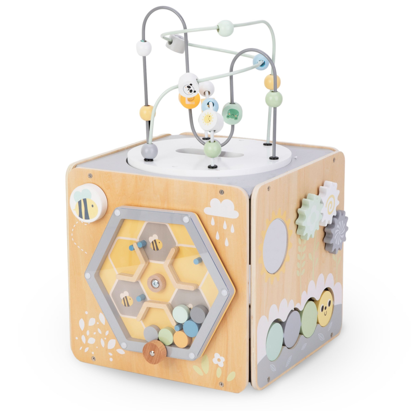 Grand cube d'activité en bois avec boucle - Montessori