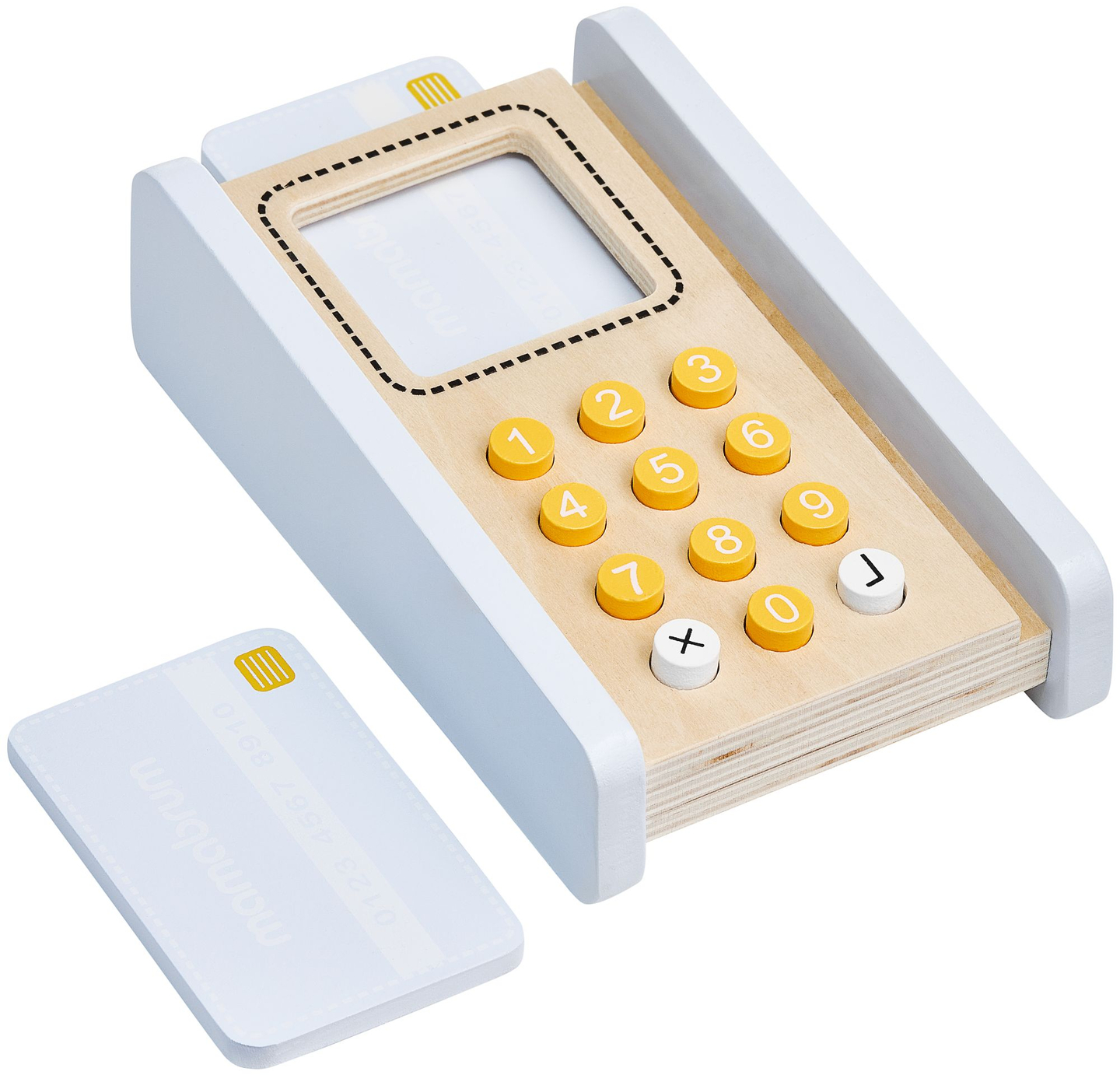 Magasin de légumes - étalage en bois avec caisses, caisse enregistreuse et terminal