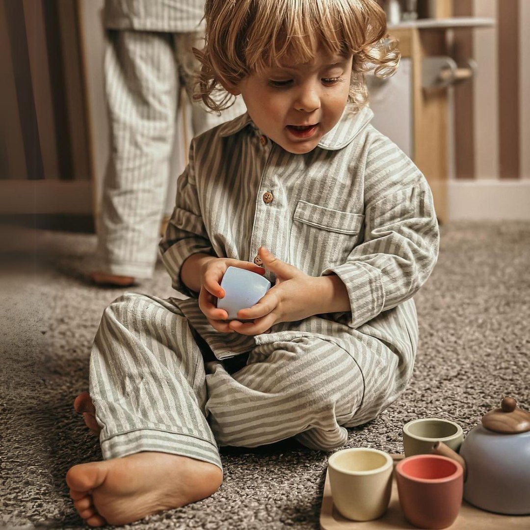 Service à thé en bois avec plateau - 7 pièces