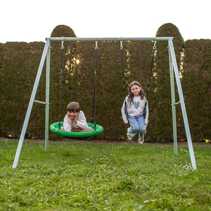 Balançoire de jardin double avec cadre et cordes - siège et nid de cigogne