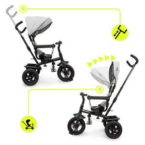 Tricycle pour enfants 1-4 ans - TOBI FREY - couleur gris - pivotant - roues gonflables + poussoir