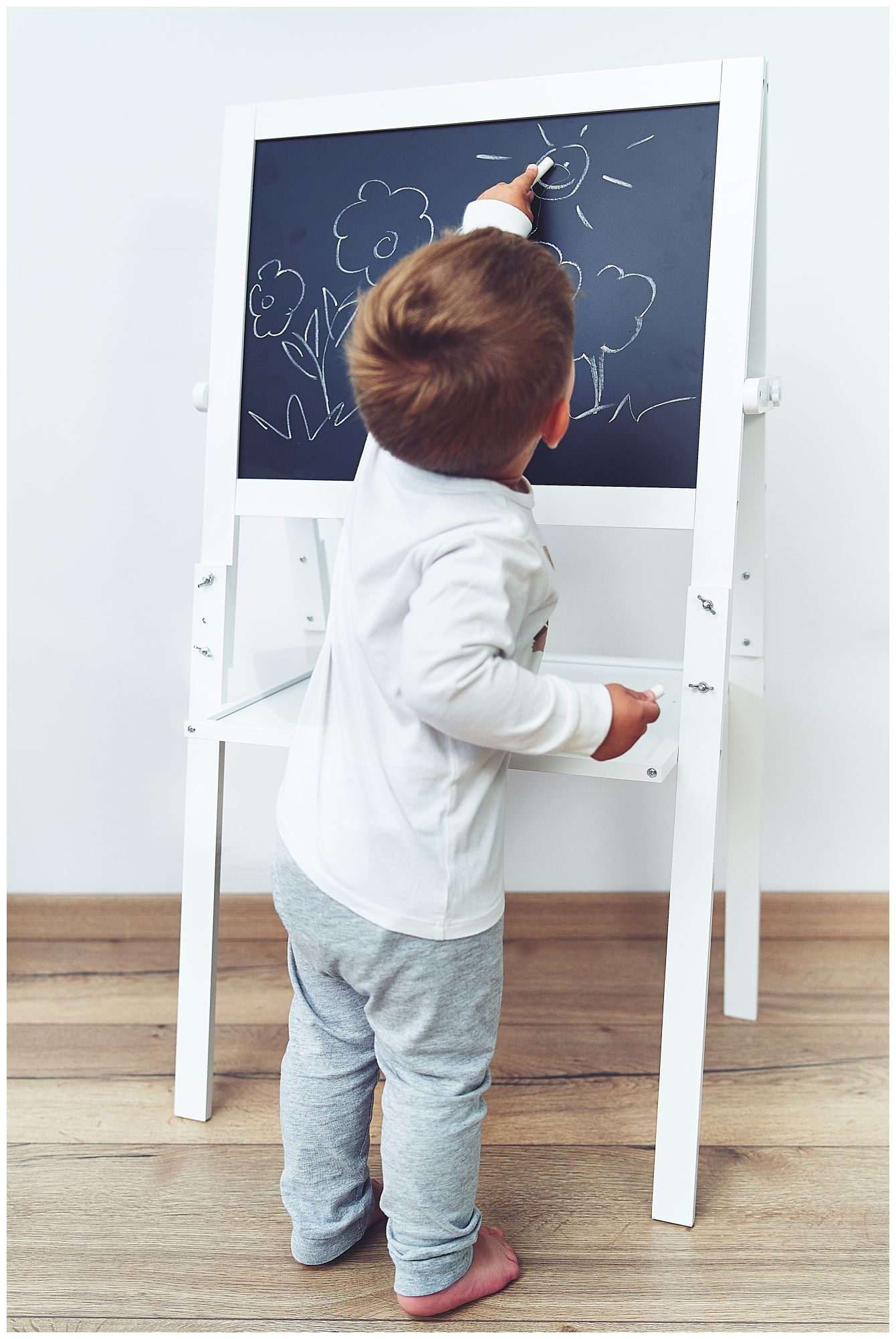 Tableau éducatif double face : magnétique et tableau noir - effaçable à sec, en bois, pour enfants, pliable