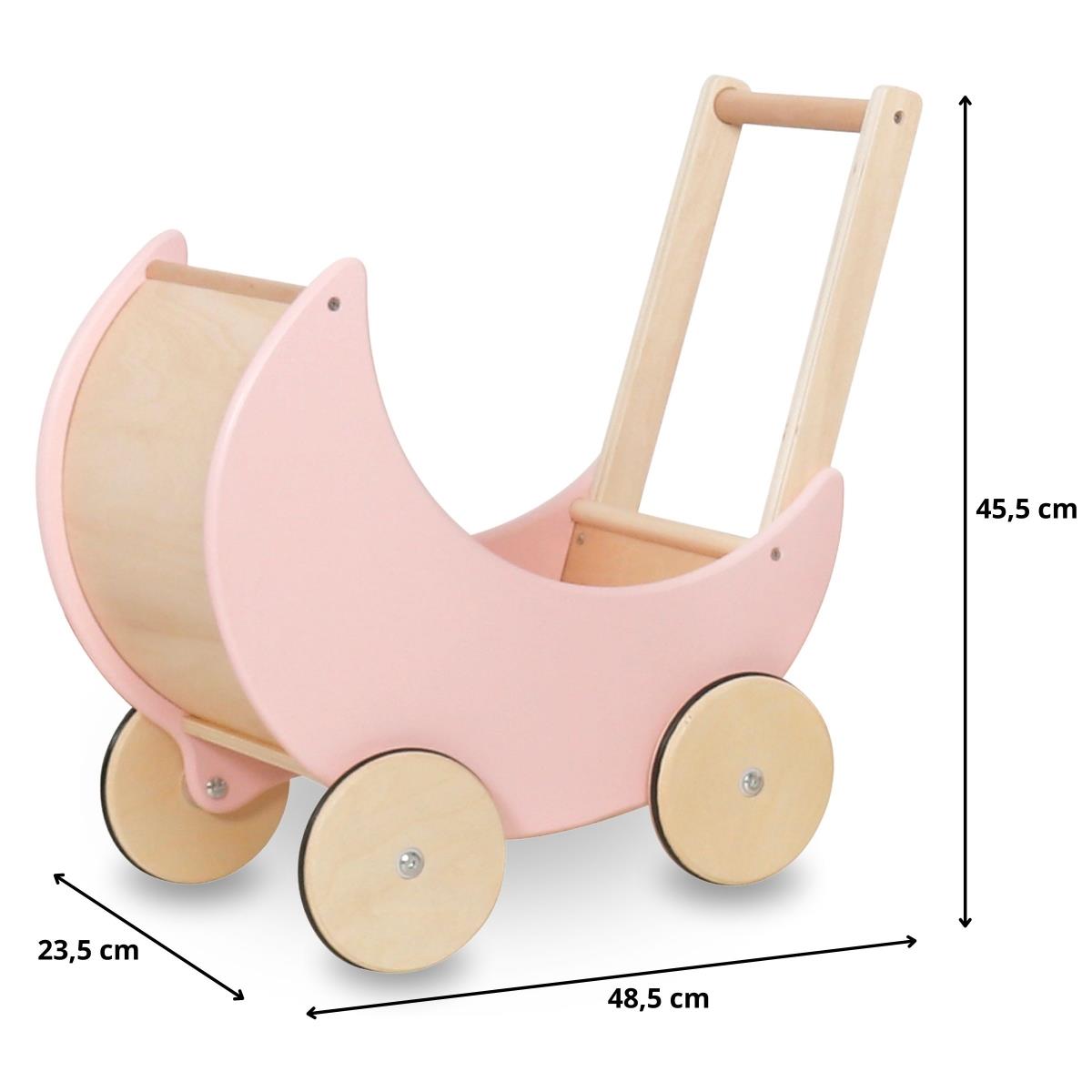 Poussette de poupée en bois rose
