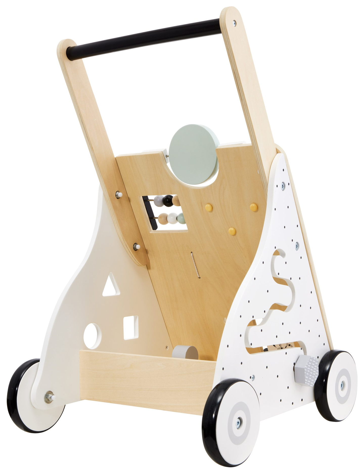 Trotteur / poussette en bois, éducatif - planche de manipulation
