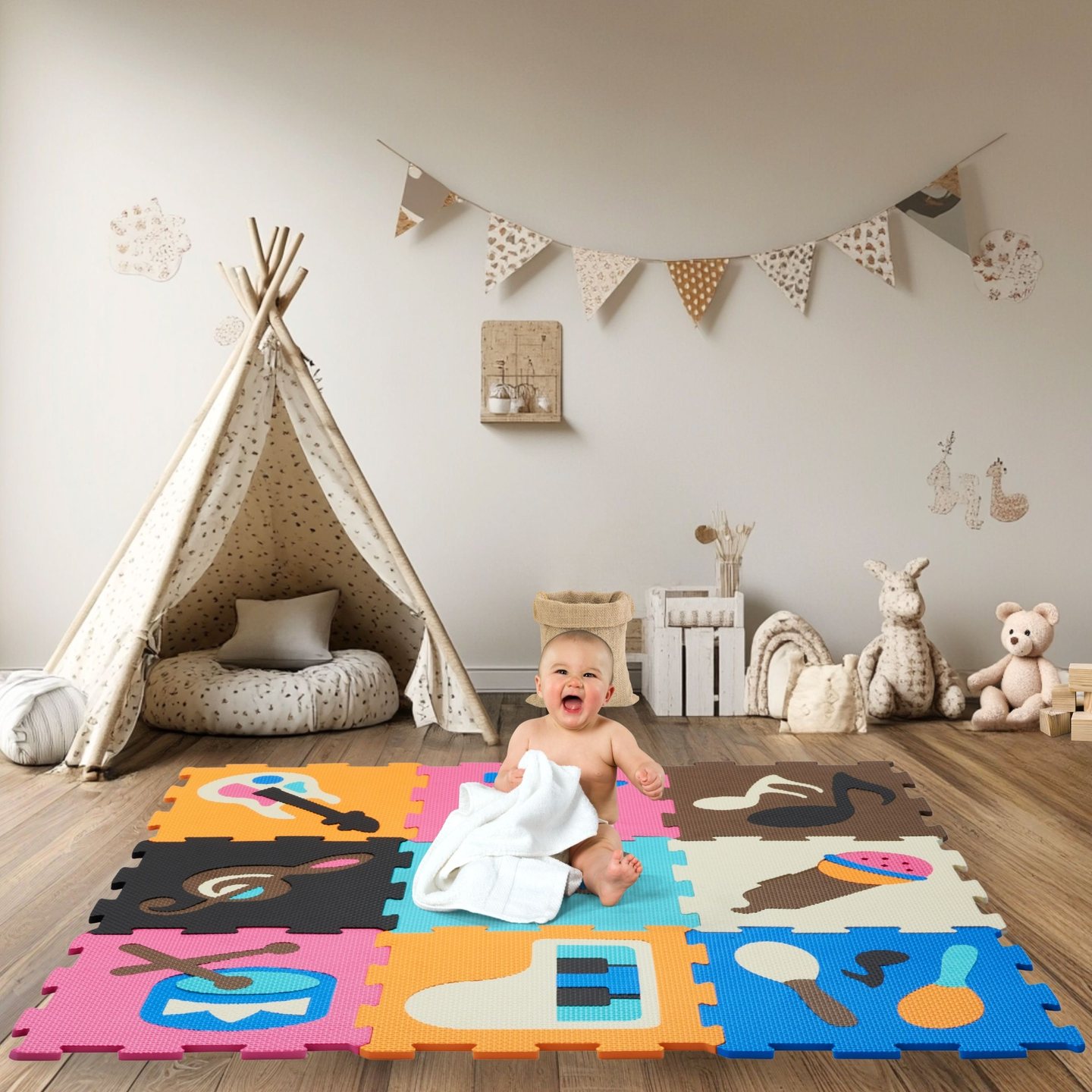 Tapis puzzle éducatif en mousse 90 x 90 x 1cm - mousse EVA - design : instruments