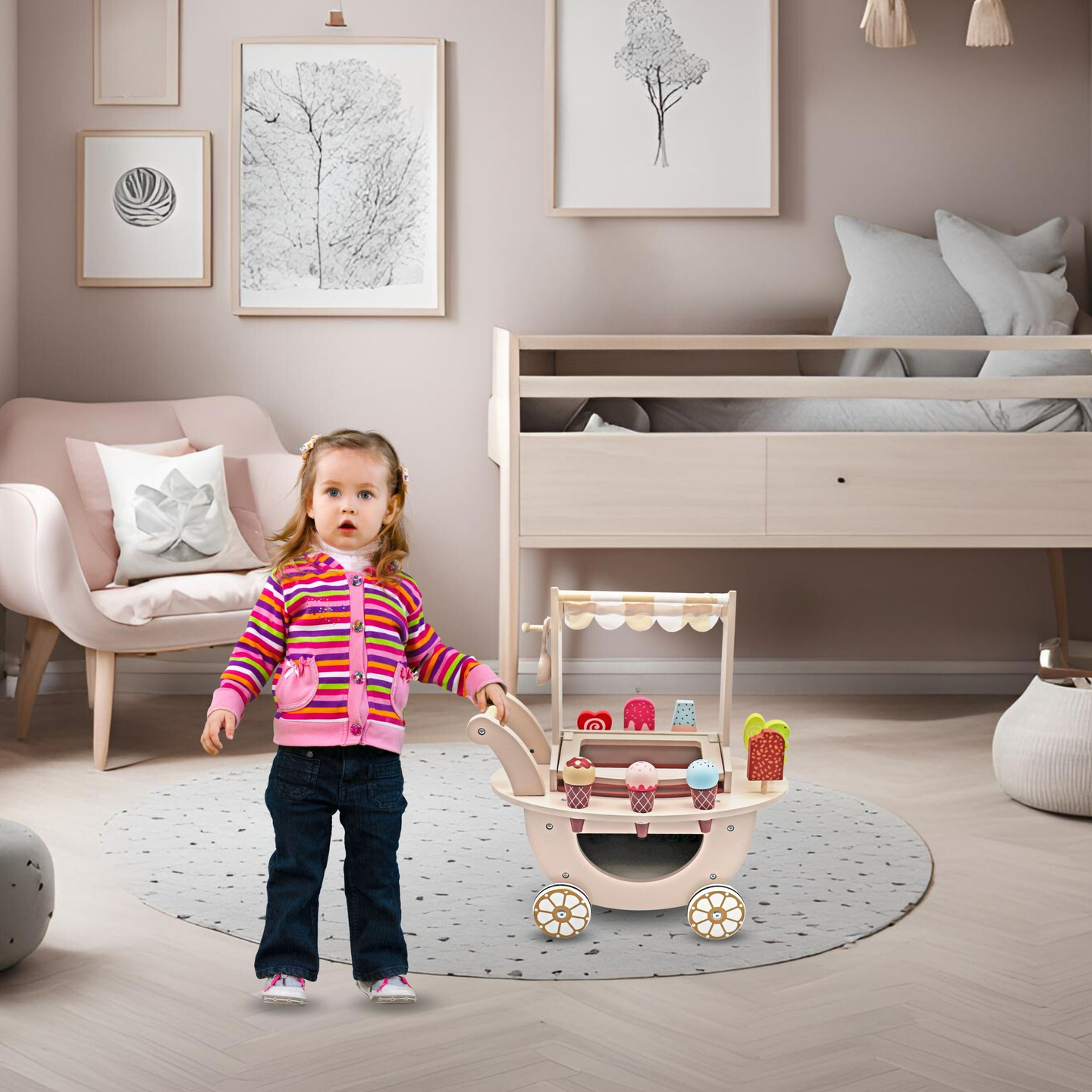 Glacier en bois pour enfants - chariot sur roues avec accessoires