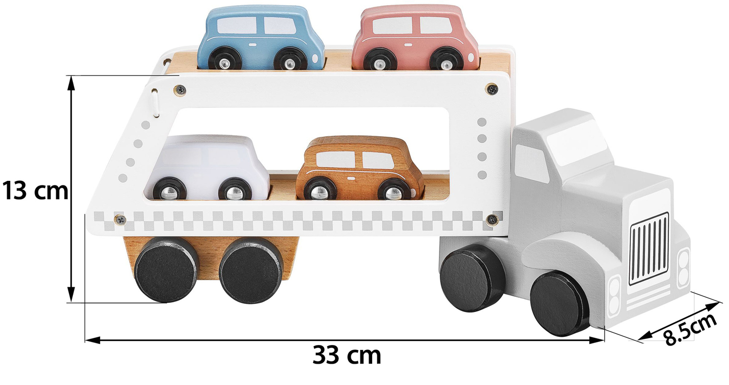 Camion-remorque en bois avec 4 voitures