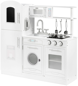 Grands accessoires de cuisine en bois blanc et tablier