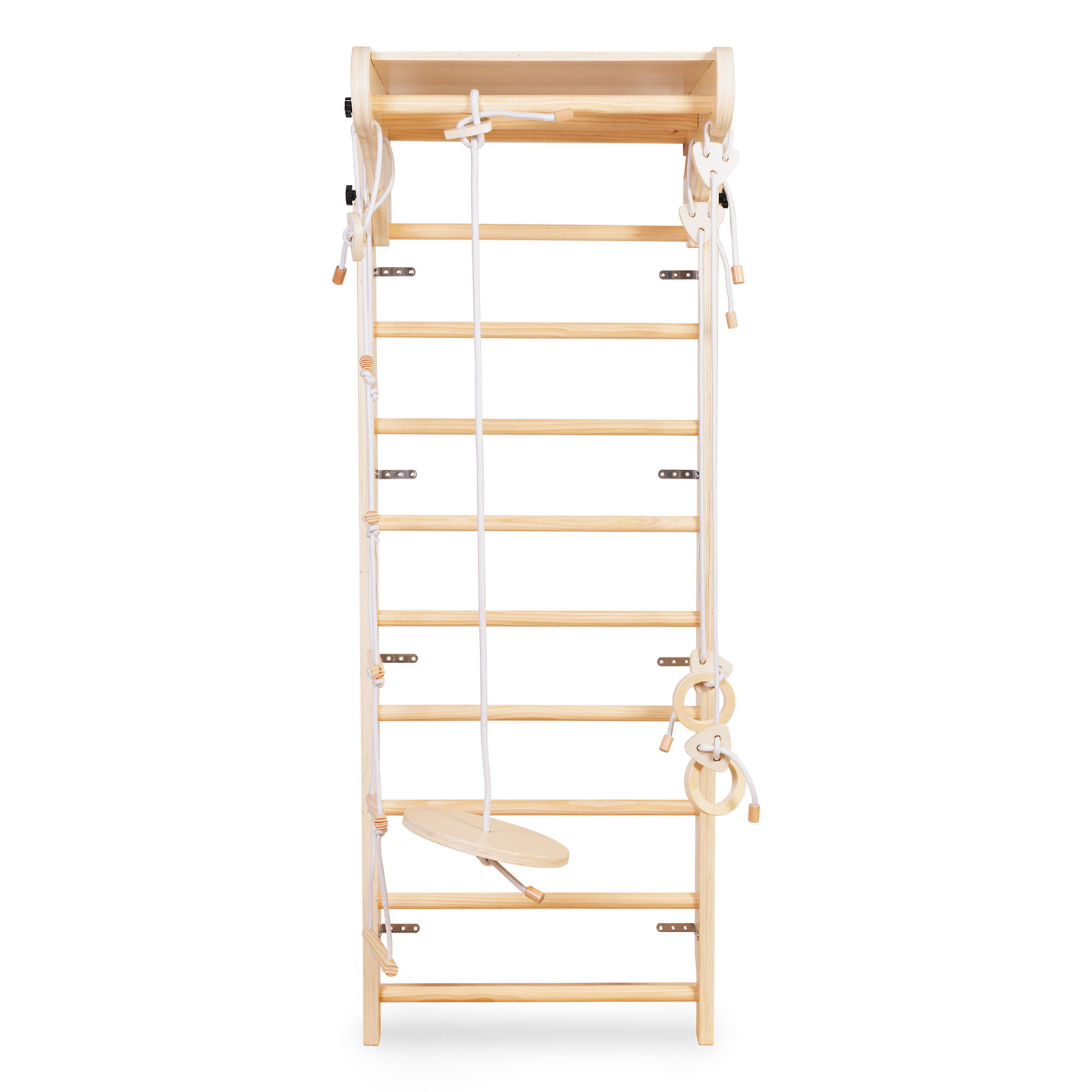 Échelle de gymnastique en bois pour enfants avec accessoires - une balançoire à assiettes, des anneaux de gymnastique et une échelle de corde