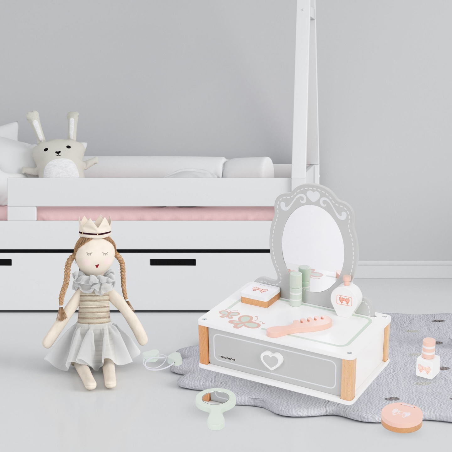 Coiffeuse en bois pour enfants avec accessoires