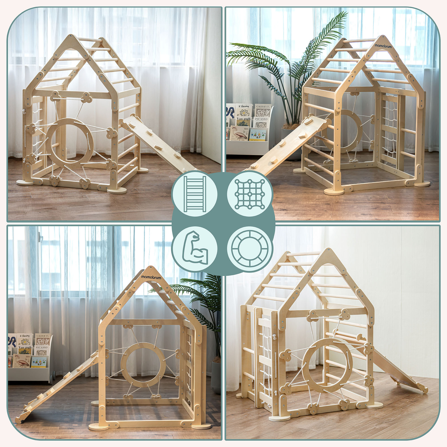 Aire de jeux intérieure en bois pour enfants - une maison avec échelles et toboggan