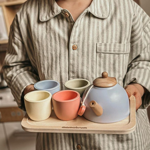 Service à thé en bois avec plateau - 7 pièces