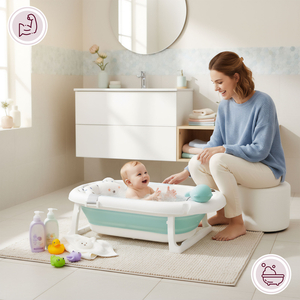 Baignoire pliante pour bébé avec thermomètre, insert et support - couleur menthe