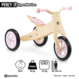 Tricycle et draisienne en bois 2en1 - HyperMotion PERCY - rose