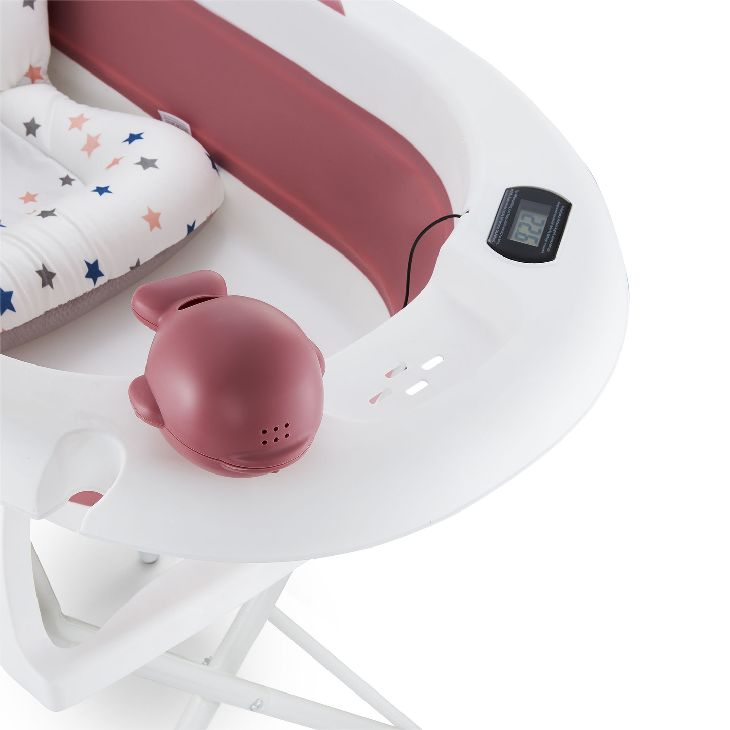 Baignoire pliante pour bébé avec thermomètre, insert et support - couleur rose sale
