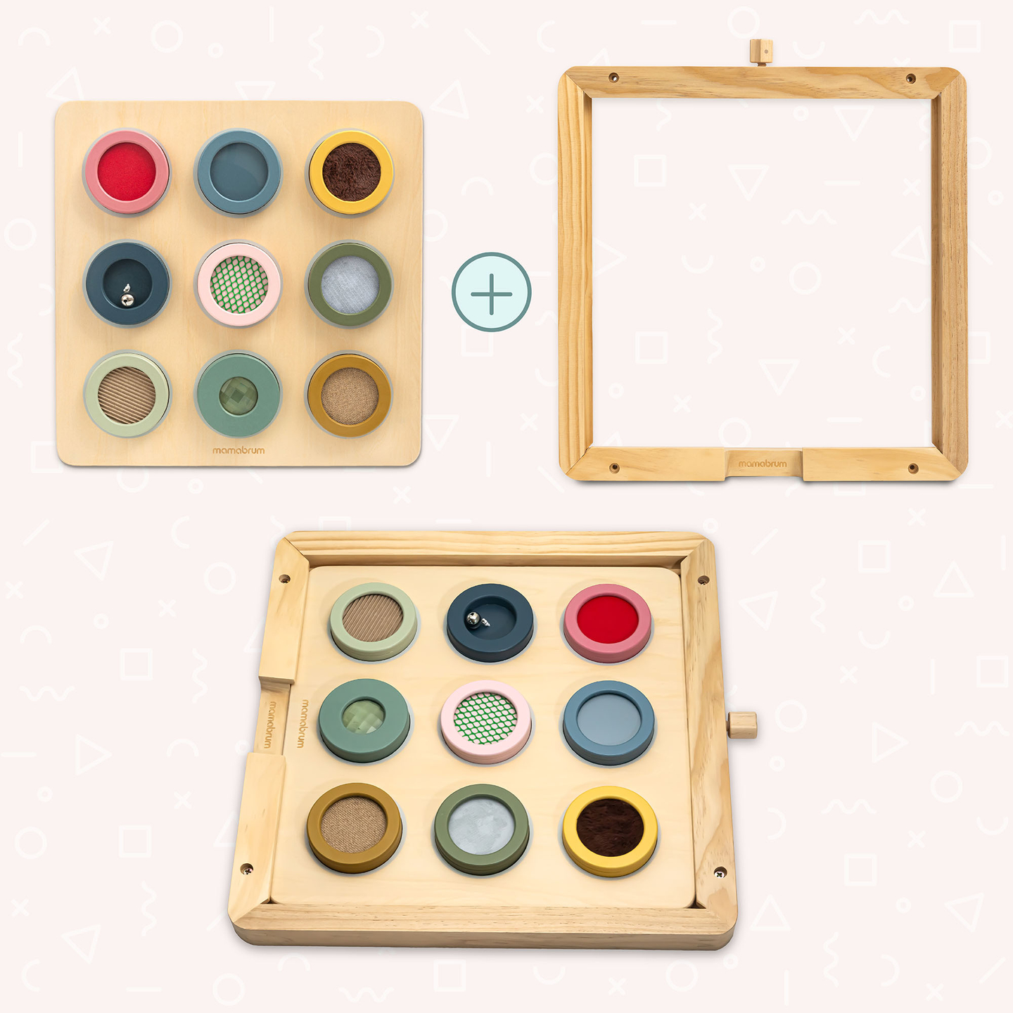 Tableau sensoriel Montessori en bois – 9 textures à découvrir et à développer le sens du toucher