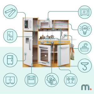 Cuisine en bois XXL avec éclairage LED, tablier et accessoires