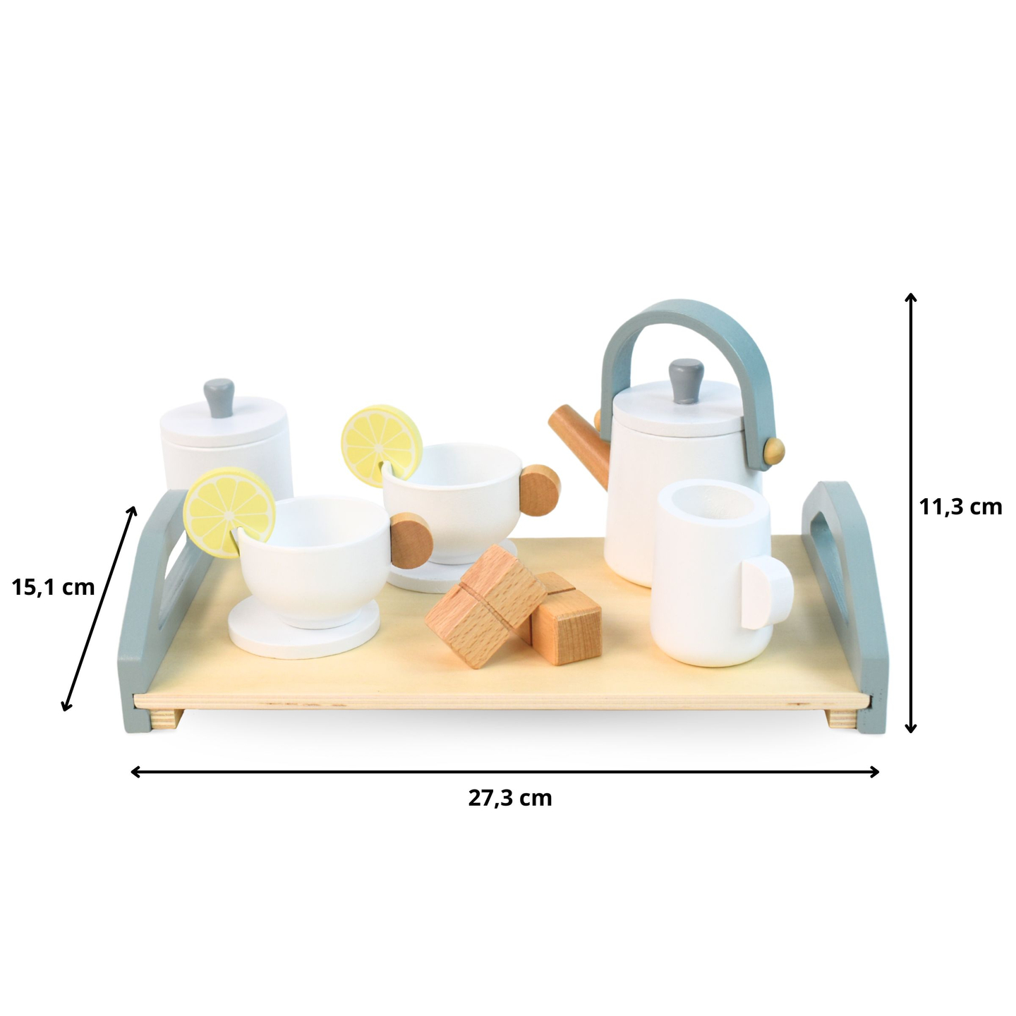 Grand service à thé en bois avec plateau - 17 articles