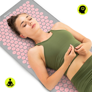 Grand tapis d'acupression avec coussin et housse - 130 cm HyperMotion gris et rose