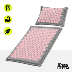 Tapis d'acupression en lin écologique avec coussin en fibres de coco et sarrasin – 68 cm HyperMotion Gris et rose