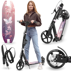 Scooter à deux roues pour jeunes adultes - avec amortisseur - HyperMotion Skyline - rose, aluminium - 100kg