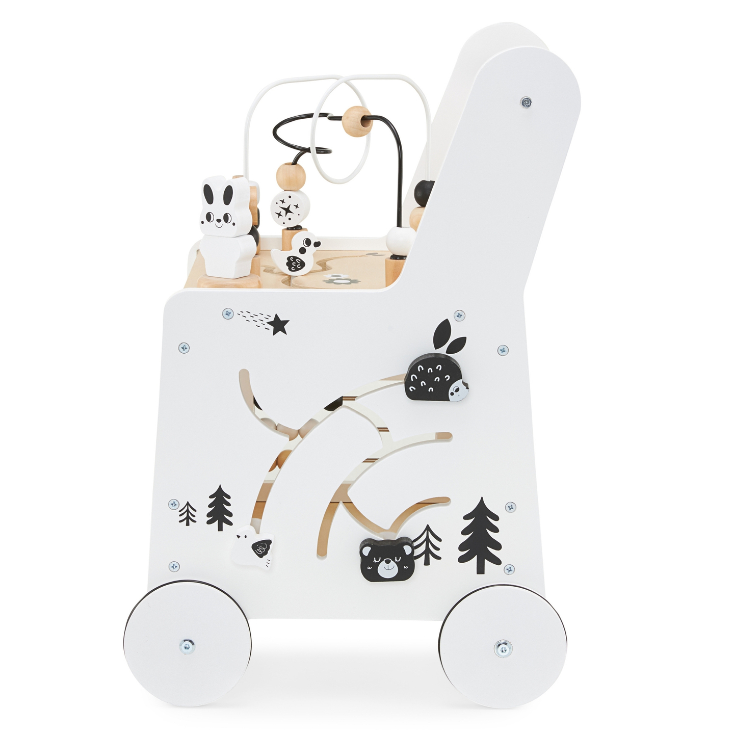Poussette en bois 6in1, déambulateur avec fonction de table d'apprentissage