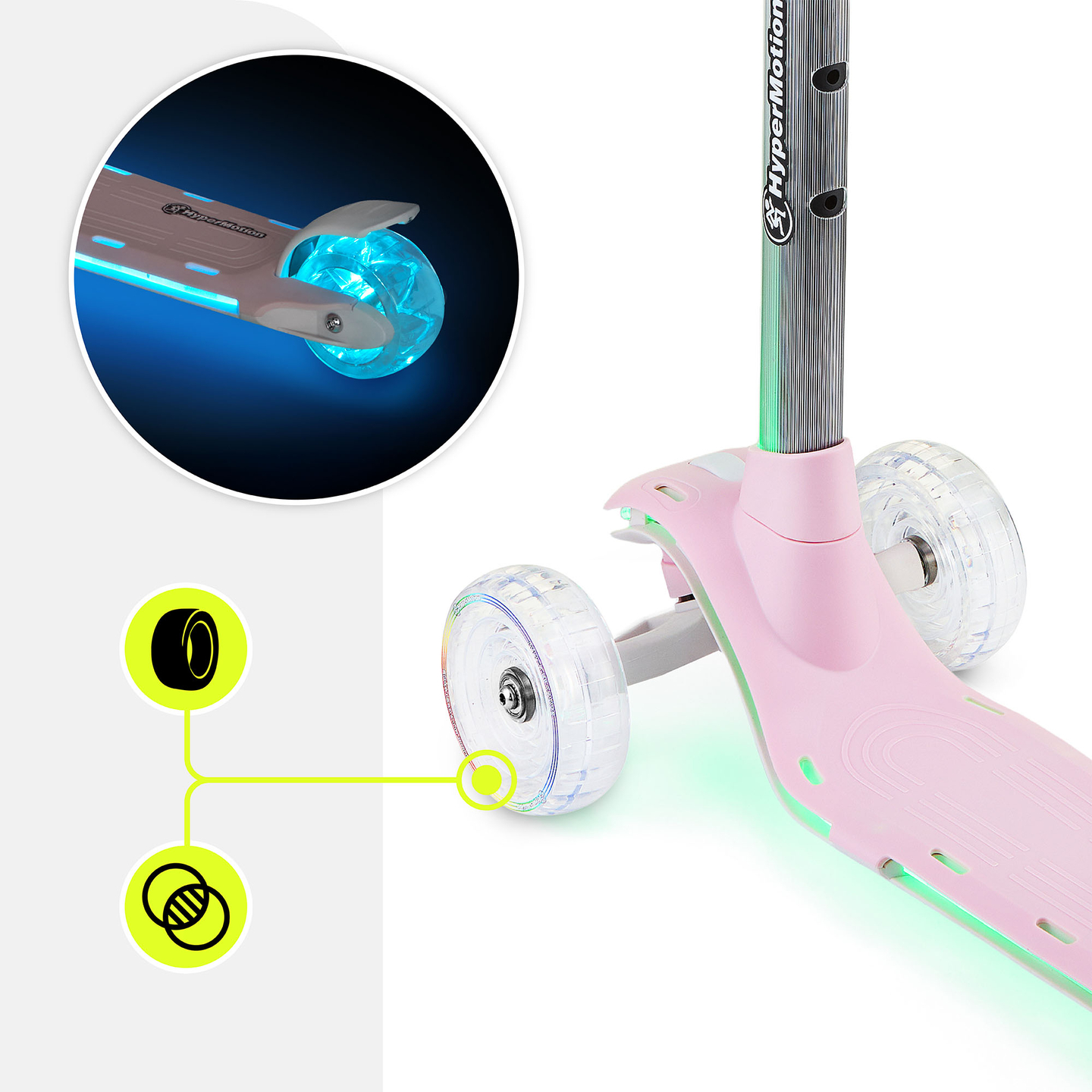 Trottinette d'équilibre HyperMotion BECKY - Éclairage LED RGB, rose