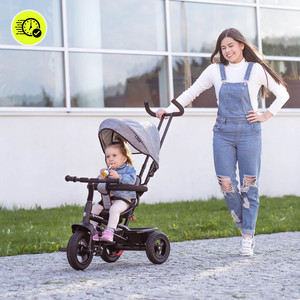 Tricycle pour enfants 1-4 ans - TOBI FREY - couleur gris - pivotant - roues gonflables + poussoir