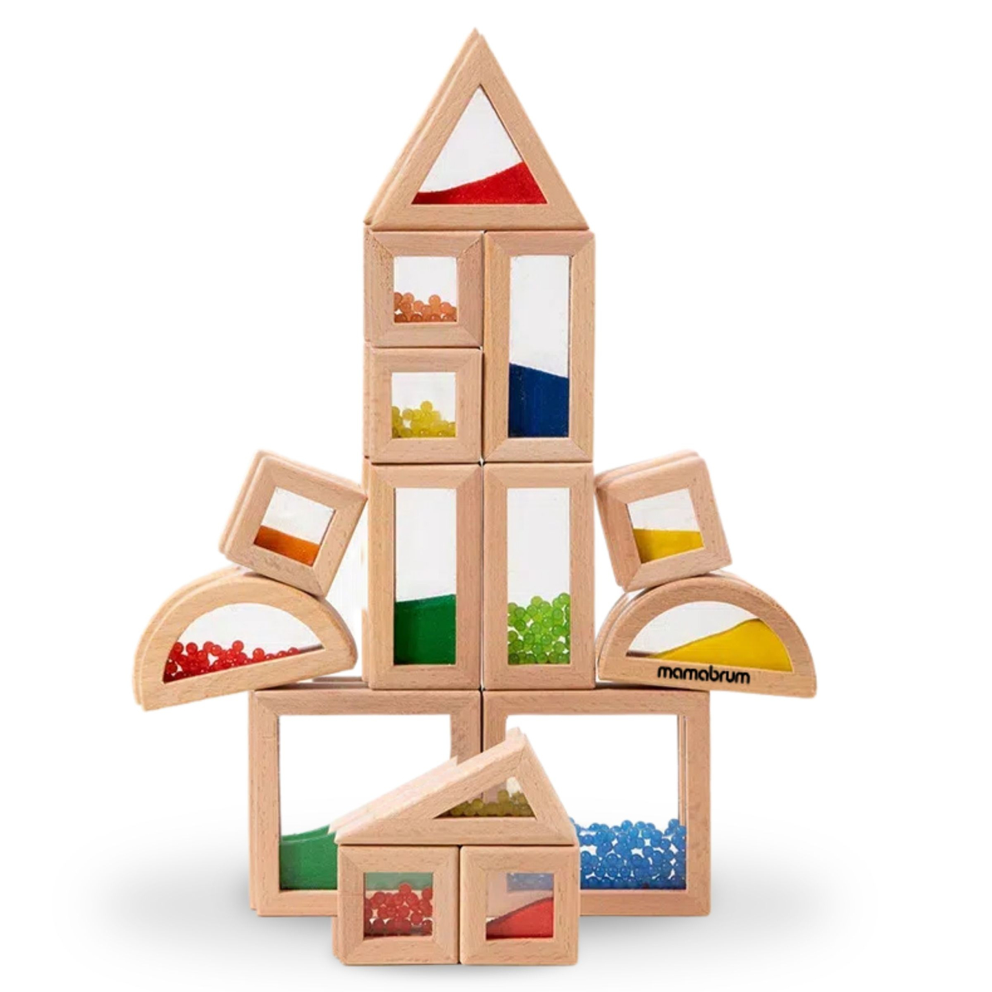 Jeu de blocs sensoriels en bois avec différents remplissages - 15 pièces