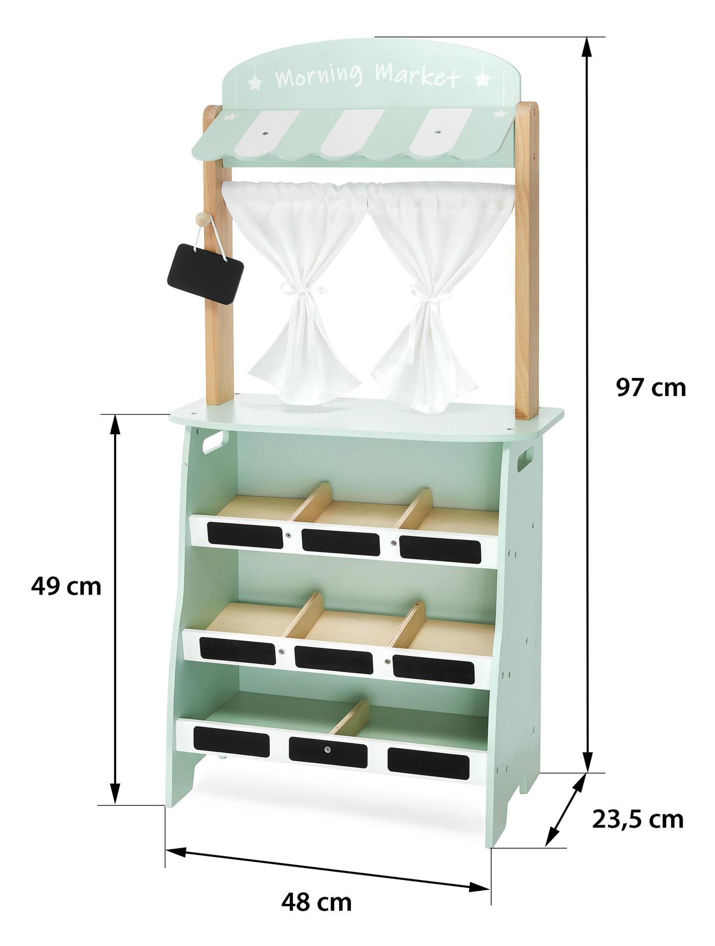 Grande boutique en bois - étalage et théâtre 2 en 1 avec balance, terminal de paiement, fruits et légumes
