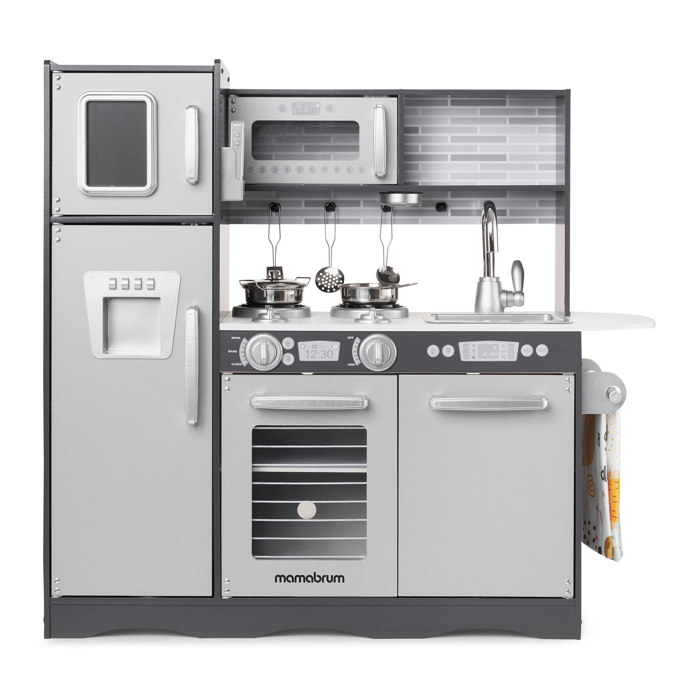 Cuisine en bois XXL avec éclairage LED, tablier et accessoires