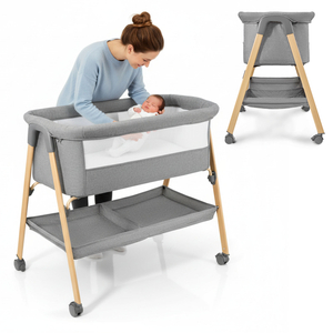 Lit bébé autoportant, lit de voyage, berceau avec matelas - gris