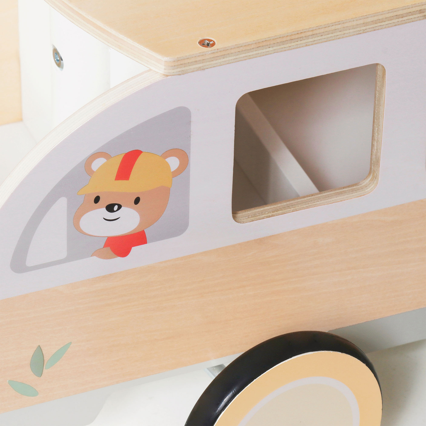 Bus en bois à pédales pour enfants - Bus avec compartiments de rangement et espace pour les peluches