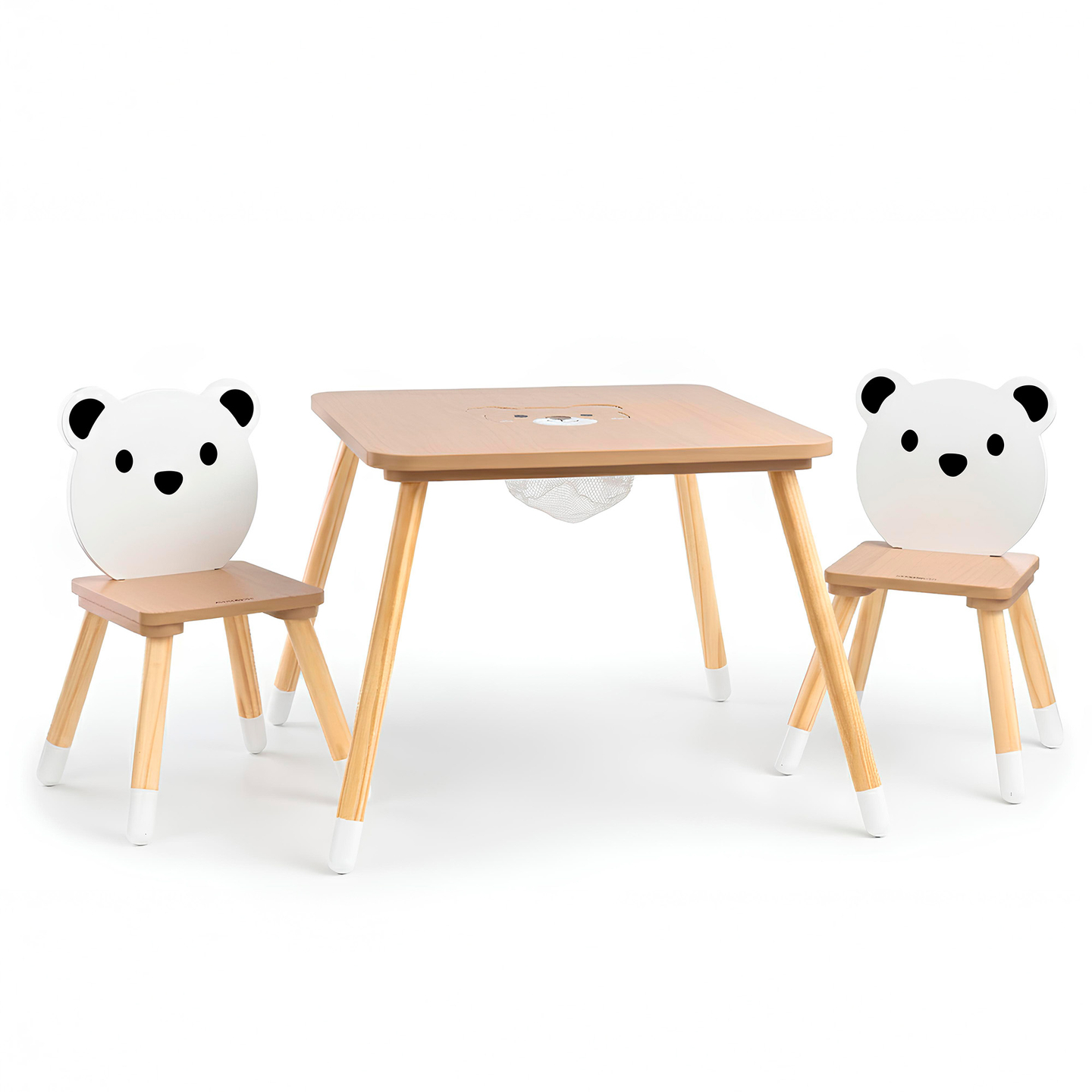 Table en bois avec rangement et 2 chaises Ensemble enfant - Ours en peluche mignon