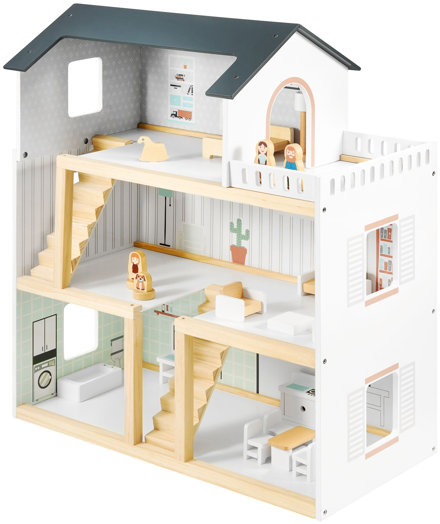 Maison de poupées en bois blanc avec accessoires 18 pcs.