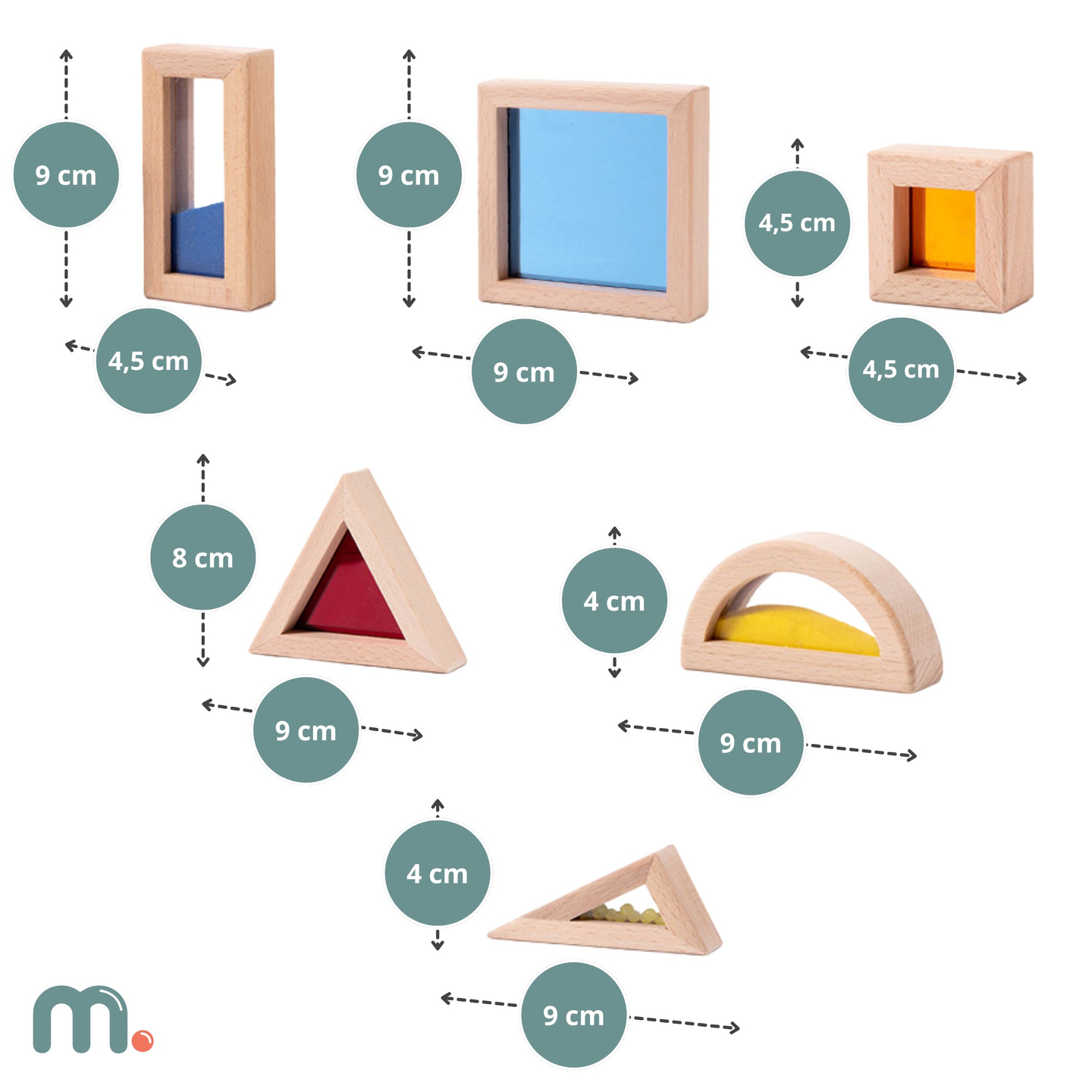Jeu de blocs sensoriels en bois avec différents remplissages - 15 pièces