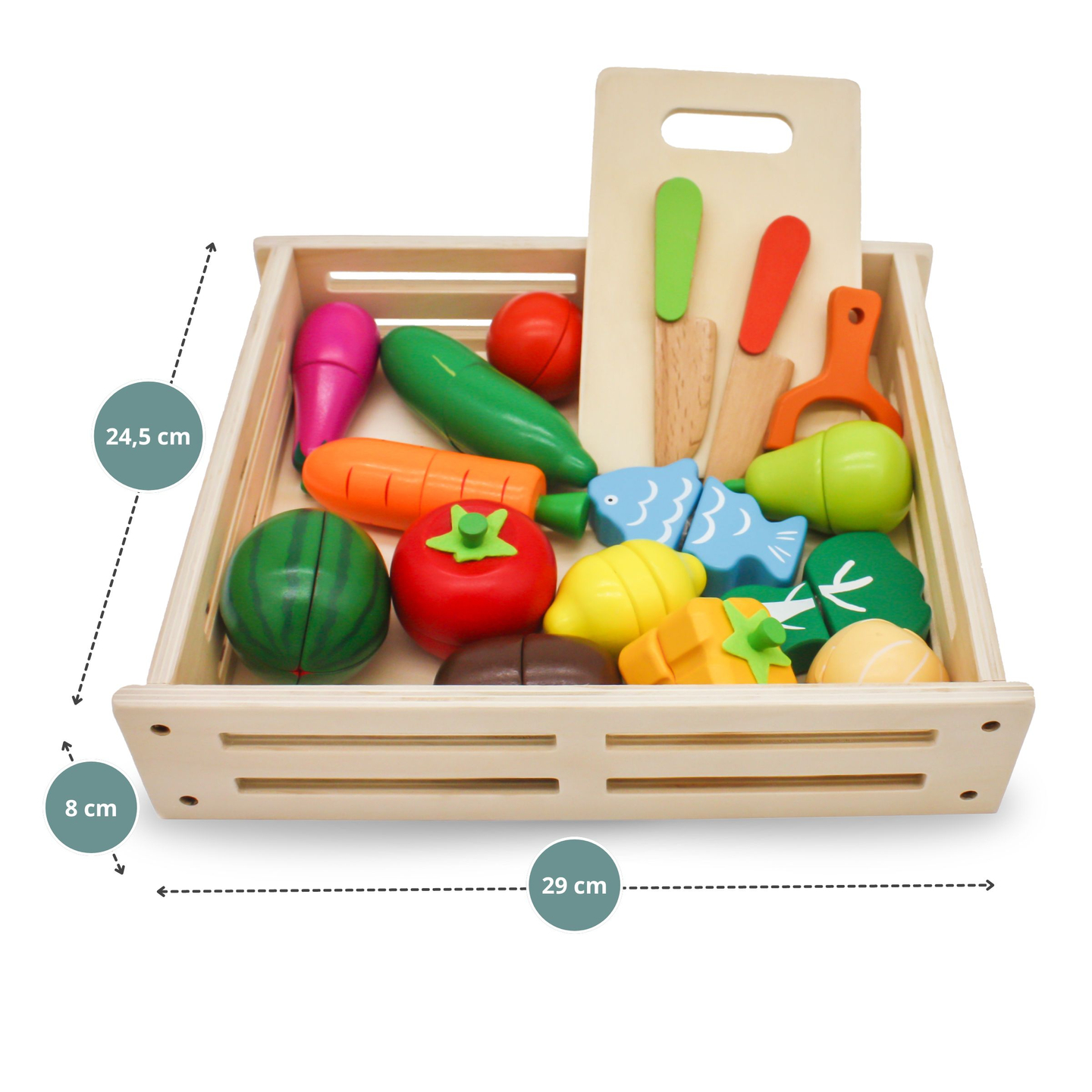 Fruits et légumes en bois à couper