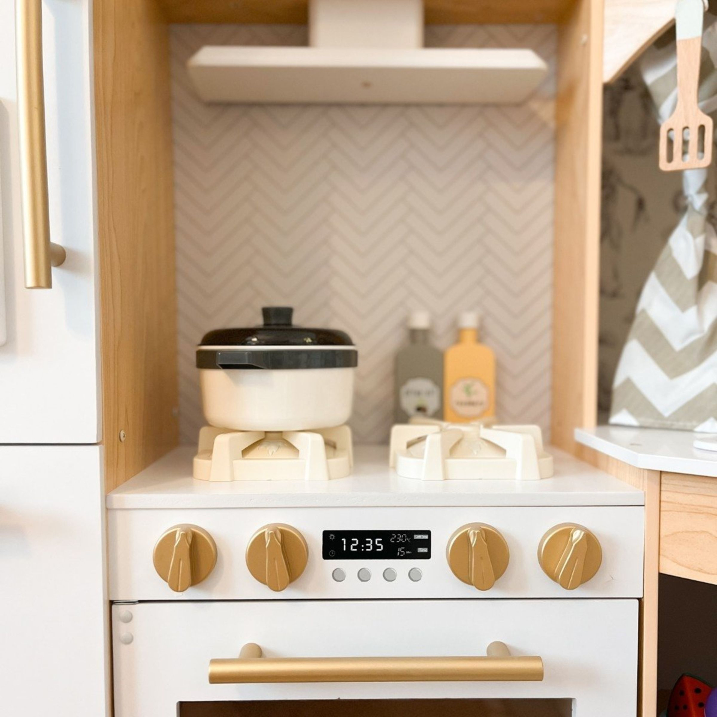 XXXXL grande cuisine interactive en bois avec éclairage LED, lave-linge, micro-ondes, machine à café et set de fruits et légumes - 50 éléments