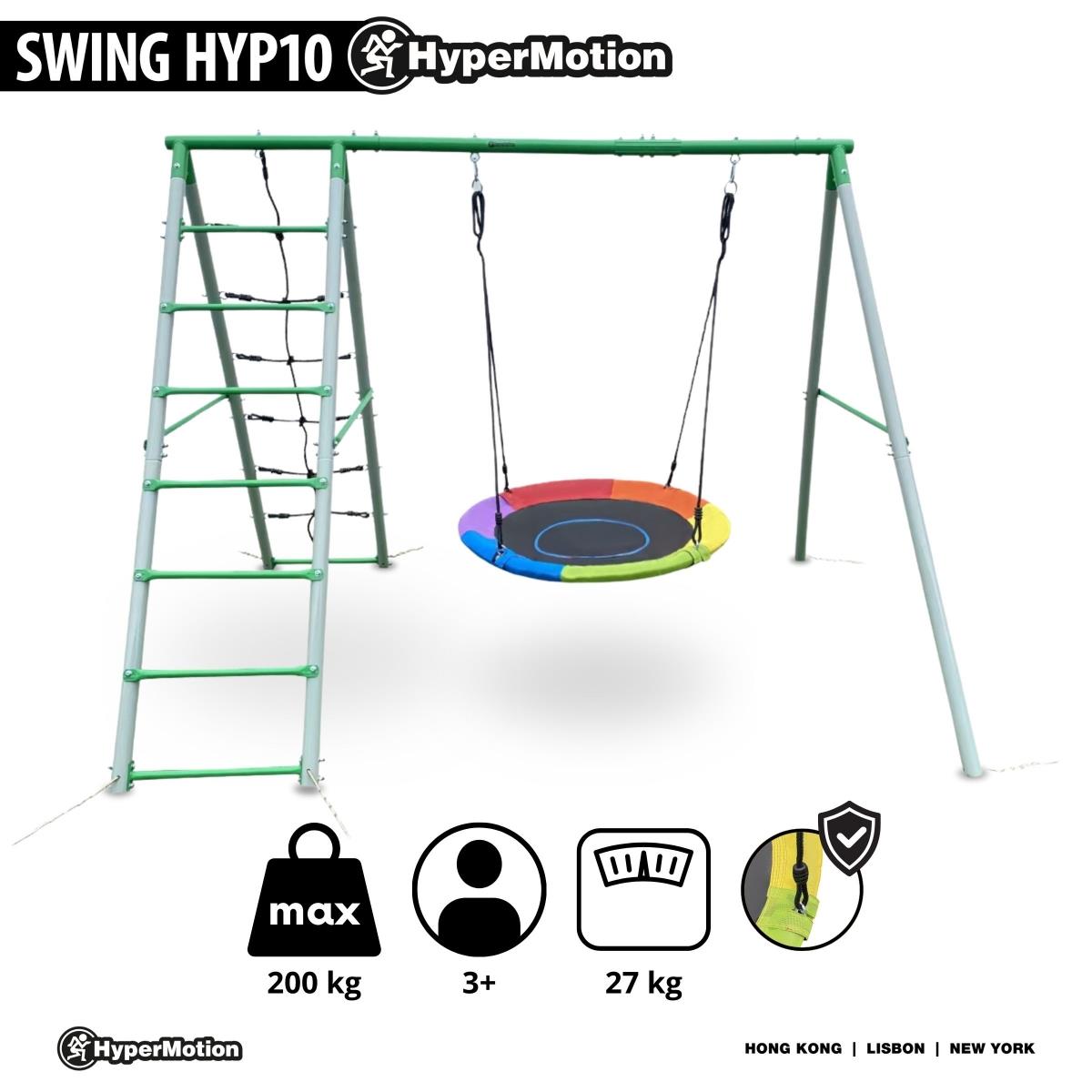 Aire de jeux de jardin XL pour enfants avec balançoire nid de cigogne, échelle et filet d'escalade